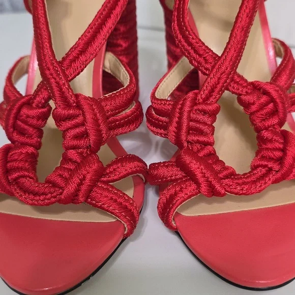 CAbi Tip Toe Red Rope Strappy Block Heel Ankle Strap Sandals Size 7 Style 6012 - Picture 3 of 13